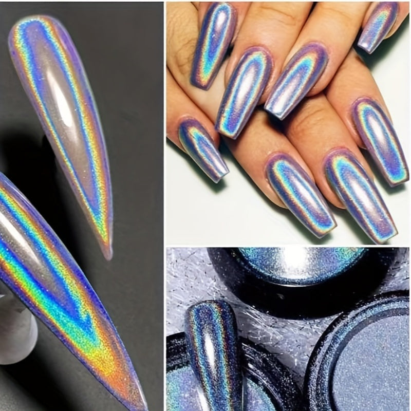 1 Box Holographic Chrome Nail Glitter, Rainbow Unicorn Mirror Effect Pigment, Multifunctional Nail Art DIY Decor with Sponge Applicator, Hypoallergenic Square Shaped Flakes for Arts